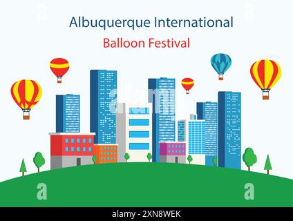 Vector illustration of albuquerque balloon fest of hot air balloons. Stock Vector