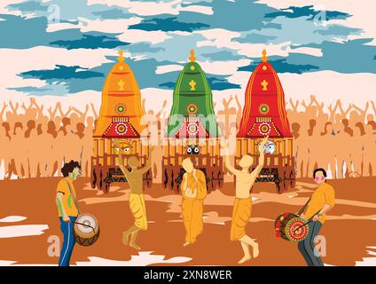 Vector illustration of jagannath rath yatra festival, lord jagannath puri odisha. Stock Vector