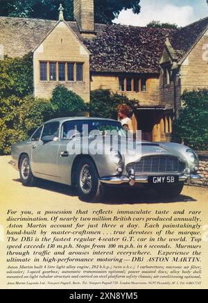 1964 British advertisement for the Aston Martin DB5 motor car. Stock Photo