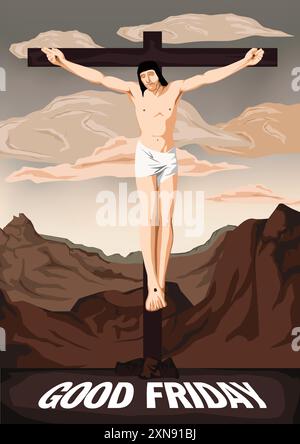 Vector illustration poster of good friday, portrait of crucifixion of jesus christ. Stock Vector