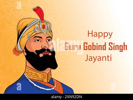 Vector illustration of guru gobind singh jayanti, indian sikh religious festival. Stock Vector