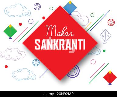 Vector illustration of happy sankranti wishes with kites. Stock Vector
