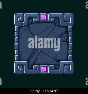 Square stone frame with gemstones. Empty cartoon frame for your game icons or slot symbols. APP frame Stock Vector