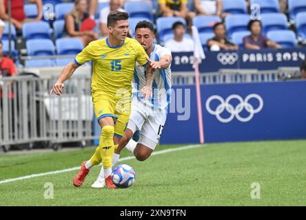 Decines Charpieu, France. 30th July, 2024. Vladyslav Veleten (Ukraine), Football, Men's Group B between Ukraine and Argentina during the Olympic Games Paris 2024 on 30 July 2024 at Groupama Stadium in Decines-Charpieu near Lyon, France - Photo Frederic Chambert/Panoramic/DPPI Media Credit: DPPI Media/Alamy Live News Stock Photo