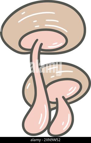 Hand drawn couple mushrooms clip art. Forest edible mushrooms isolated on white background. Mushrooms with round cap on long stalk, vector graphic Stock Vector