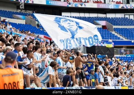 Lyon, France. 30th July, 2024. Lyon, France, July 30th 2024: Supporters of Argentina are seen during the Olympic Games Paris 2024 Men Group B football match between Ukraine and Argentina at Stade de Lyon in Lyon, France. (Ane Frosaker/SPP) Credit: SPP Sport Press Photo. /Alamy Live News Stock Photo