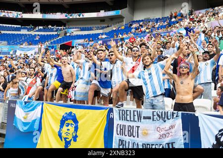 Lyon, France. 30th July, 2024. Lyon, France, July 30th 2024: Supporters of Argentina are seen during the Olympic Games Paris 2024 Men Group B football match between Ukraine and Argentina at Stade de Lyon in Lyon, France. (Ane Frosaker/SPP) Credit: SPP Sport Press Photo. /Alamy Live News Stock Photo