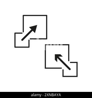 Arrow square icons. Expansion vector symbols. Minimalist black shapes. Abstract graphic design. Stock Vector