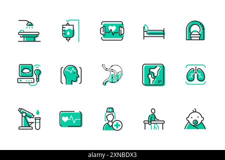 Medical examination and illness - set of line design style icons Stock Vector
