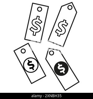 Price tag icons. Dollar symbol design. Vector illustration set. Black and white. Stock Vector