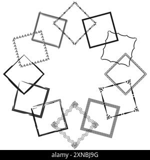 Decorative frame set. Varied square borders. Geometric vector shapes. Abstract black outlines. Stock Vector