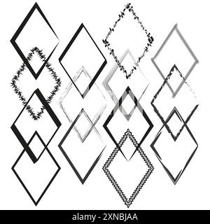 Geometric square frames. Various border styles. Monochrome vector elements. Decorative line art. Stock Vector