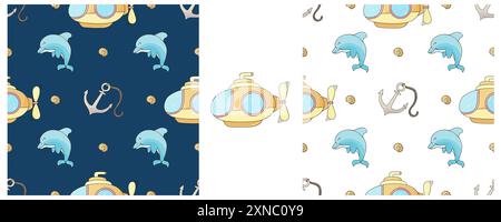 Anchor. Set Creative marine seamless pattern. Pattern in hand draw style, created for fabrics, etc Stock Vector