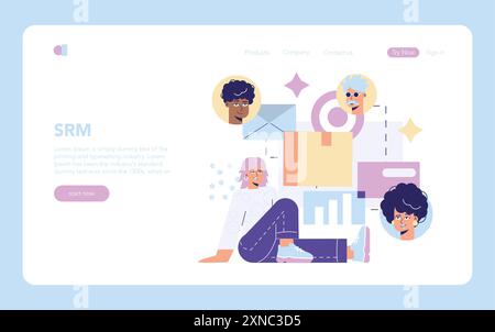 Supplier relationship management concept. Diverse team engaging with innovative procurement solutions. Strategic business interactions, partnership development. Vector illustration. Stock Vector