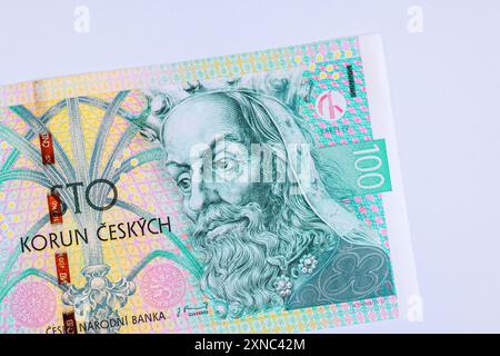 Ceska Narodni Bank of Czech Republic has issued Czech banknotes in denomination of 100 korunas front view Stock Photo