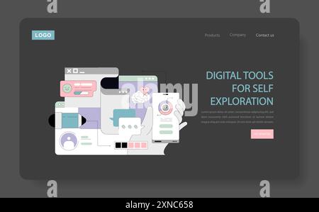 Digital self-help illustration concept. Engaging apps for personal growth and mental wellness exploration. Vector illustration in a modern, flat design style. Stock Vector
