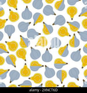 Seamless pattern with Blue hubbard squash. Winter squash. Fruit and vegetables. Flat style. Isolated vector illustration. Stock Vector
