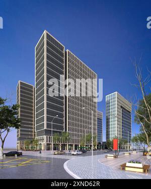 3d render of modern buildings exterior view Stock Photo