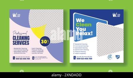 Housemaid and housekeeper service social media posts banner, business promotional ads, Cleaning service square flyer and poster template design Stock Vector