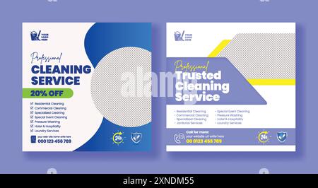 Housemaid and housekeeper service social media posts banner, business promotional ads, Cleaning service square flyer and poster template design Stock Vector