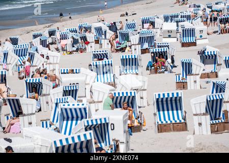 Strandleben am Abschnitt Rotes Kliff im Ort KampenTourismus auf der Nordseeinsel Sylt während der Hauptsaison im Sommer 2024, Kampen Schleswig-Holstein Deutschland Strand *** Beach life at the Red Cliff section in Kampen Tourism on the North Sea island of Sylt during the main season in summer 2024, Kampen Schleswig Holstein Germany Beach Stock Photo