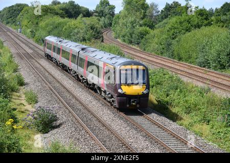 Adtranz built 3 car Class 170 Turbostar 170102 approaching North Stafford Junction with the 11:09 Birmingham New Street to Nottingham on 26 July 2024 Stock Photo