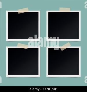 Photo frames on the wall. Blank photos stuck with sticky tape set. Vector illustration Stock Vector