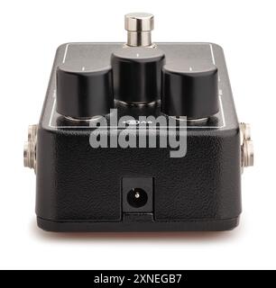 black guitar pedal path isolated on white back view Stock Photo