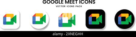 Google Meet app icon set. Vector editorial brand logo. Network application for online video conference and meeting service Stock Vector
