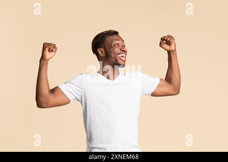 Excited Afro Guy Rejoicing Success Shouting And Shaking Fists, Studio Stock Photo