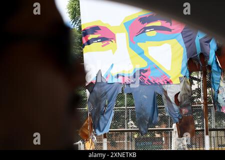 Valencia, Carabobo, Venezuela. 31st July, 2024. July 31, 2024. A billboard with a poster of Nicolas Maduro was burned in the city of Valencia, Carabobo state. Photo: Juan Carlos HernÃndez (Credit Image: © Juan Carlos Hernandez/ZUMA Press Wire) EDITORIAL USAGE ONLY! Not for Commercial USAGE! Stock Photo