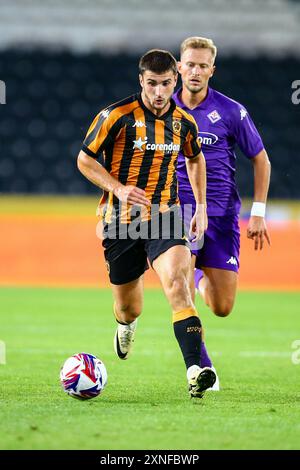 MKM Stadium, Hull, England - 30th July 2024 Ryan Longman (16) of Hull City runs with the ball - during the  friendly game Hull City v ACF Fiorentina,  2024/25, MKM Stadium, Hull, England - 30th July 2024 Credit: Arthur Haigh/WhiteRosePhotos/Alamy Live News Stock Photo