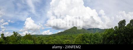 Web banner of Mount LeConte with a dramatic sky in the Great Smoky Mountains National Park. Stock Photo