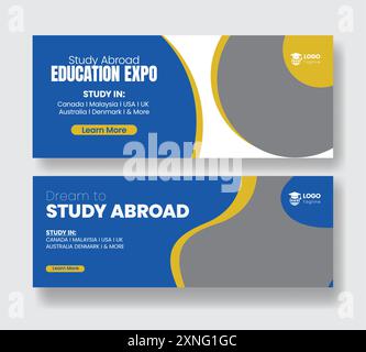 Study abroad or admission horizontal web banner template , education social media banner, cover, header template design Stock Vector