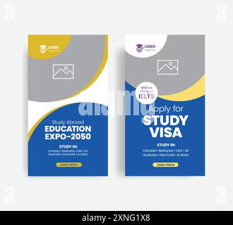 Study abroad social media vertical story post or higher education vertical roll up banner template Stock Vector