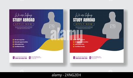 Study abroad social media post or higher education social media web banner square flyer or poster template Stock Vector