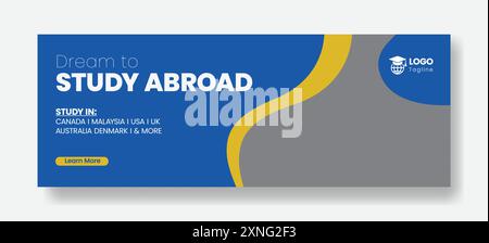 Study abroad horizontal web banner template , education social media banner, cover, header template design Stock Vector