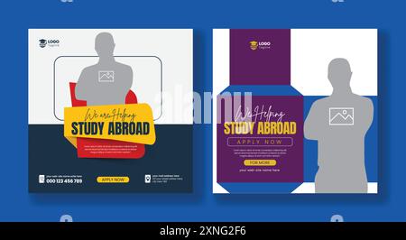 Study abroad social media post or higher education social media web banner square flyer or poster template Stock Vector