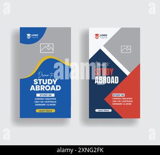 Study abroad social media vertical story post or higher education vertical roll up banner template Stock Vector