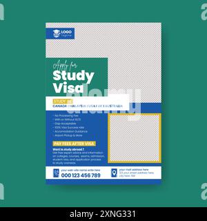 Study abroad print flyer or poster template, education or online learning leaflet or brochure cover design Stock Vector