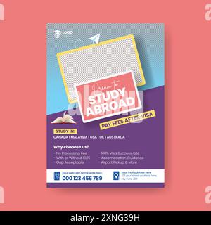 Study abroad flyer or university admission poster template design Stock Vector