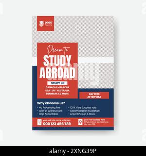 Study abroad flyer or university admission poster template design Stock Vector
