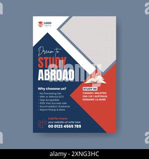 Study abroad flyer or university admission poster template design Stock Vector