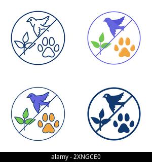 Loss of biodiversity icon set in flat and line style. Extinction of species. Vector illustration. Stock Vector