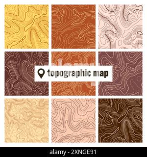 Geographic Colorful Pattern Colorful topographic map with contour lines. Geographic terrain grid ...