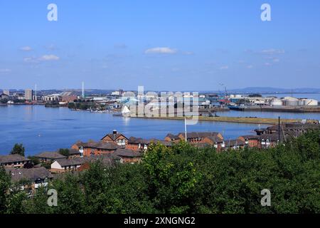 View from Penarth Head across Cardiff Bay and Barrage, Taken July 2024. Summer. Stock Photo