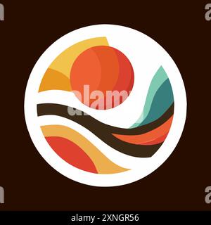 Abstraction in a circle with sun and stylised nature. For logo, for printing. Vector Stock Vector