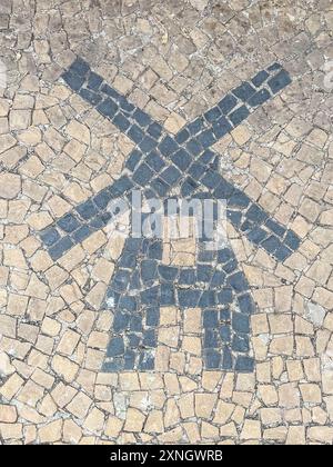 Paving stones with shapes of a Dutch Windmill. Holambra, SP, Brazil. June 30, 2024. Stock Photo