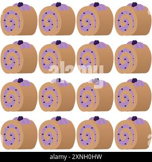 Sponge roll with blueberry jam. Seamless pattern.  Stock Vector