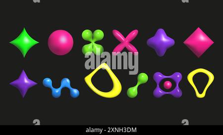 3D plastic elements set isolated abstract shapes. Geometric shapes are bright saturated colors. Vector. Stock Vector
